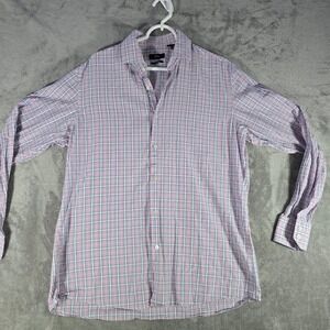 Hugo BOSS Plaid‎ Dress Shirt Regular Fit Button Down Long Sleeve Pink Blue 16.5